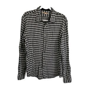 John Varvatos USA Shirt Mens Large Black Checkered Button Up Cotton Roll Sleeve